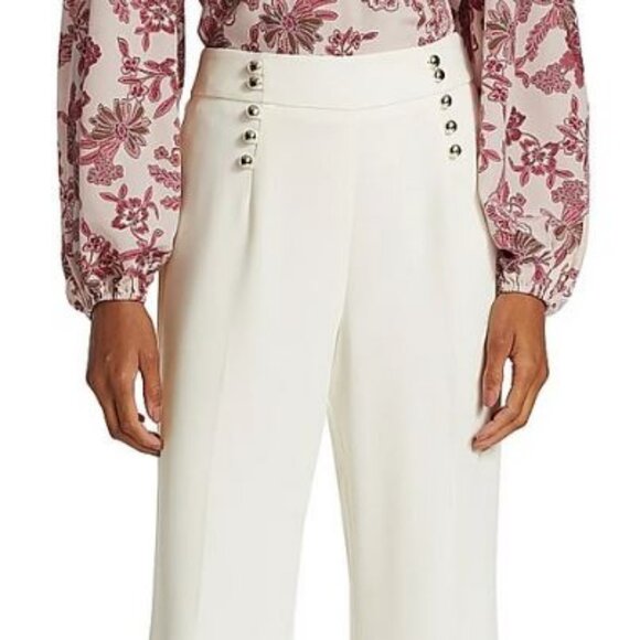 NWT Elie Tahari Button-Embellished Crepe Straight-Leg Trousers USA Size 4 - Picture 1 of 5